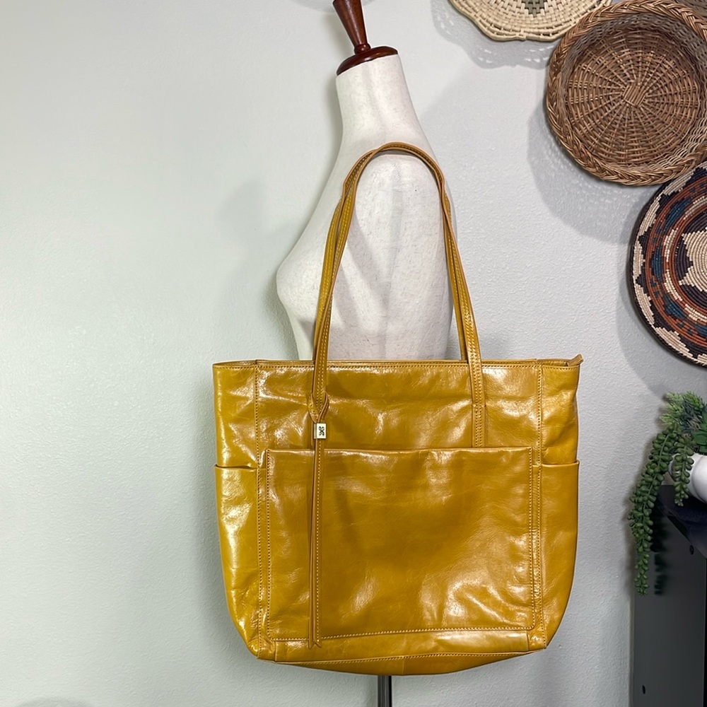 Gorgeous HOBO International Leather Mustard Yellow Tote Shoulder Bag Purse Large